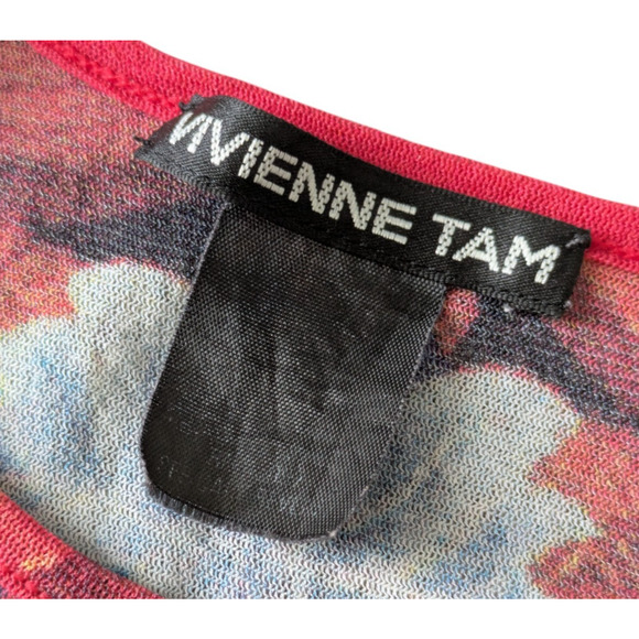 Vivienne Tam Buddha 90s Y2K Mesh Short Sleeve Top Size XS Small Rare Nylon Red - Picture 4 of 11